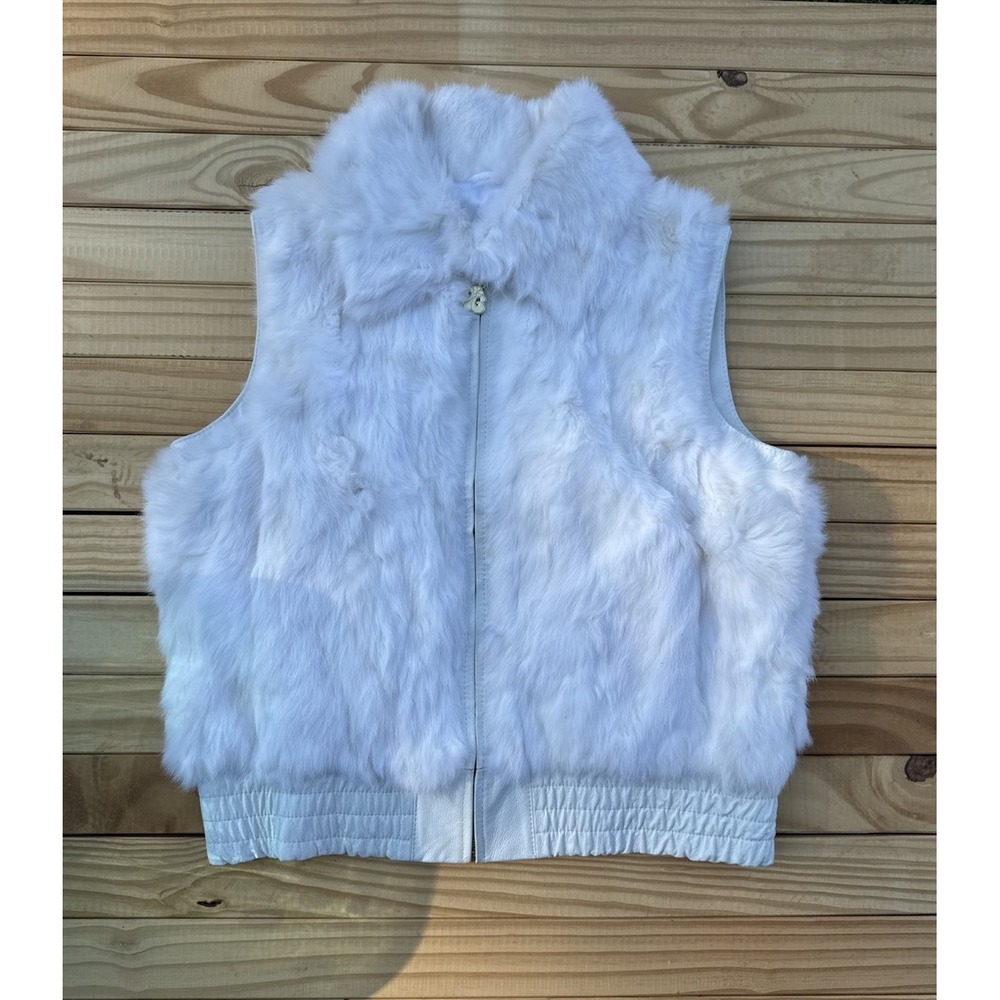 Y2K Women's Beyonce House of Dereon White Genuine Rabbit Fur Leather Vest Sz 3X